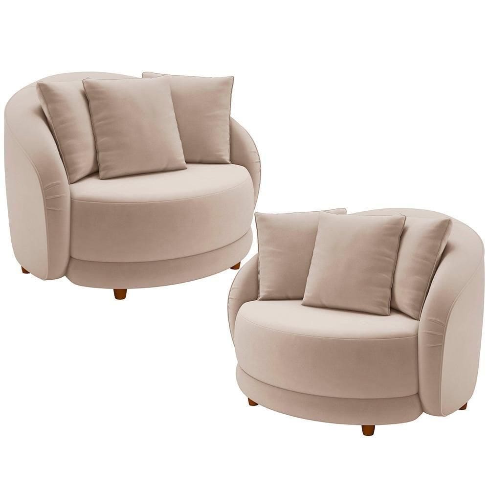 Kit 2 Poltronas Decorativa Para Sala Pés Madeira Kaly M22 Veludo Bege - Mpozenato