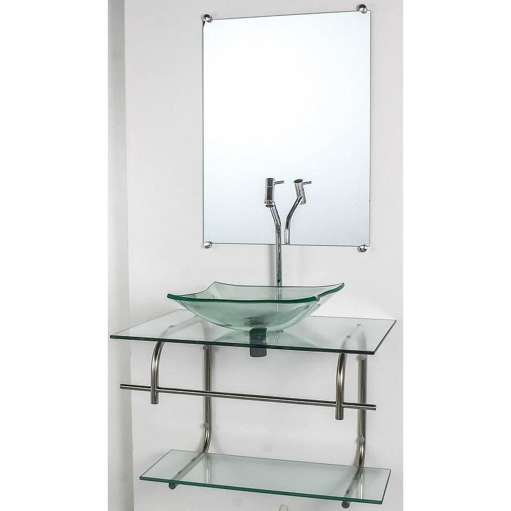Gabinete De Vidro P/Banheiro Inox 60Cm Cuba Quadrada Incolor