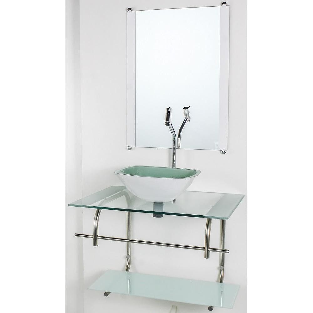 Gabinete De Vidro Banheiro Inox 70Cm Cuba Quadrada Cqp Bco