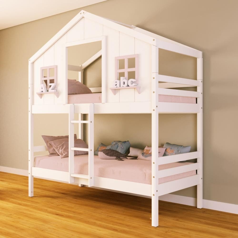 Beliche Casinha dos Sonhos Madeira Maciça Branco/ Rosa Housin