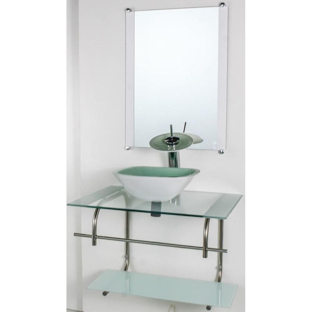 Gabinete De Vidro P/Banheiro Inox 60Cm Cuba Quadrada Cqp Bco