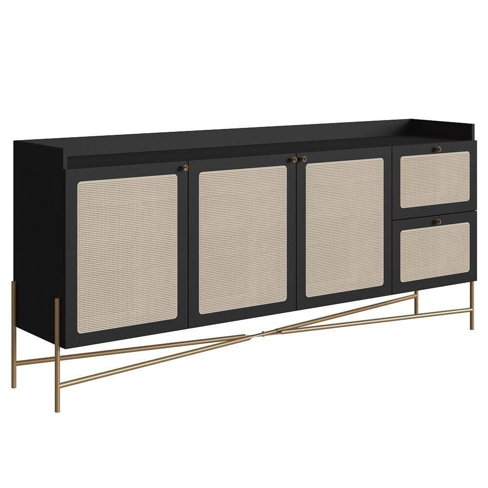 Balcão Aparador Buffet 3 Portas Pé Metal Arlo A10 Nero/dourado - Mpozenato