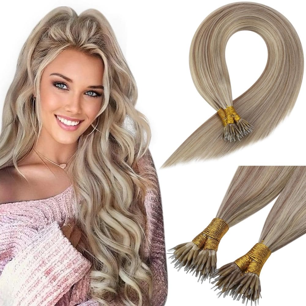 Extensões de cabelo Nano Bead Sunny Hair Ash Blonde Highlights