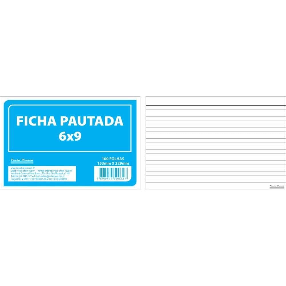 Ficha Pautada 6x9 22,8x15,2cm 100fls. - Pauta Branca