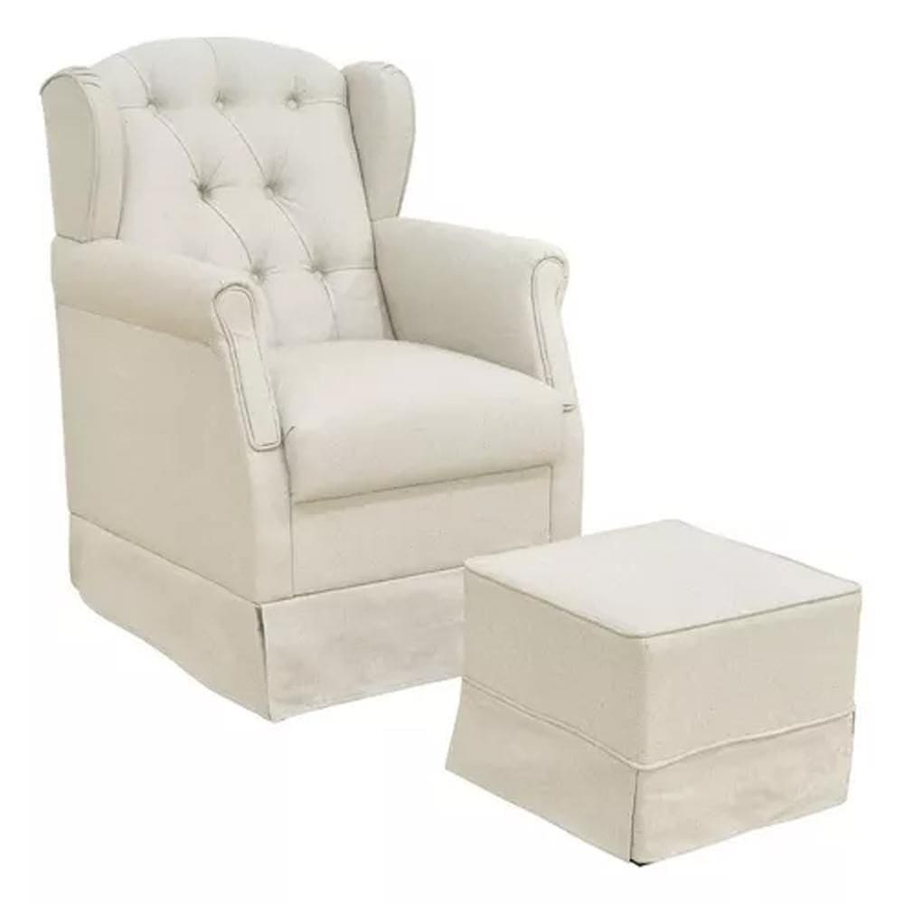 Poltrona De Amamentação Balanço E Puff Lívia Linho Bege - Phoenix