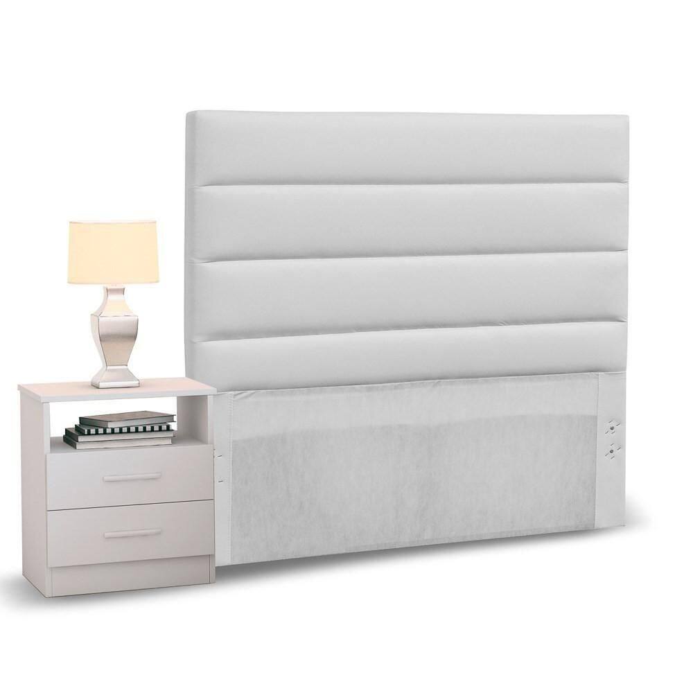 Cabeceira Cama Solteiro 90cm Greta Corano Branco E 1 Mesa De Cabeceira Branco - Mpozenato