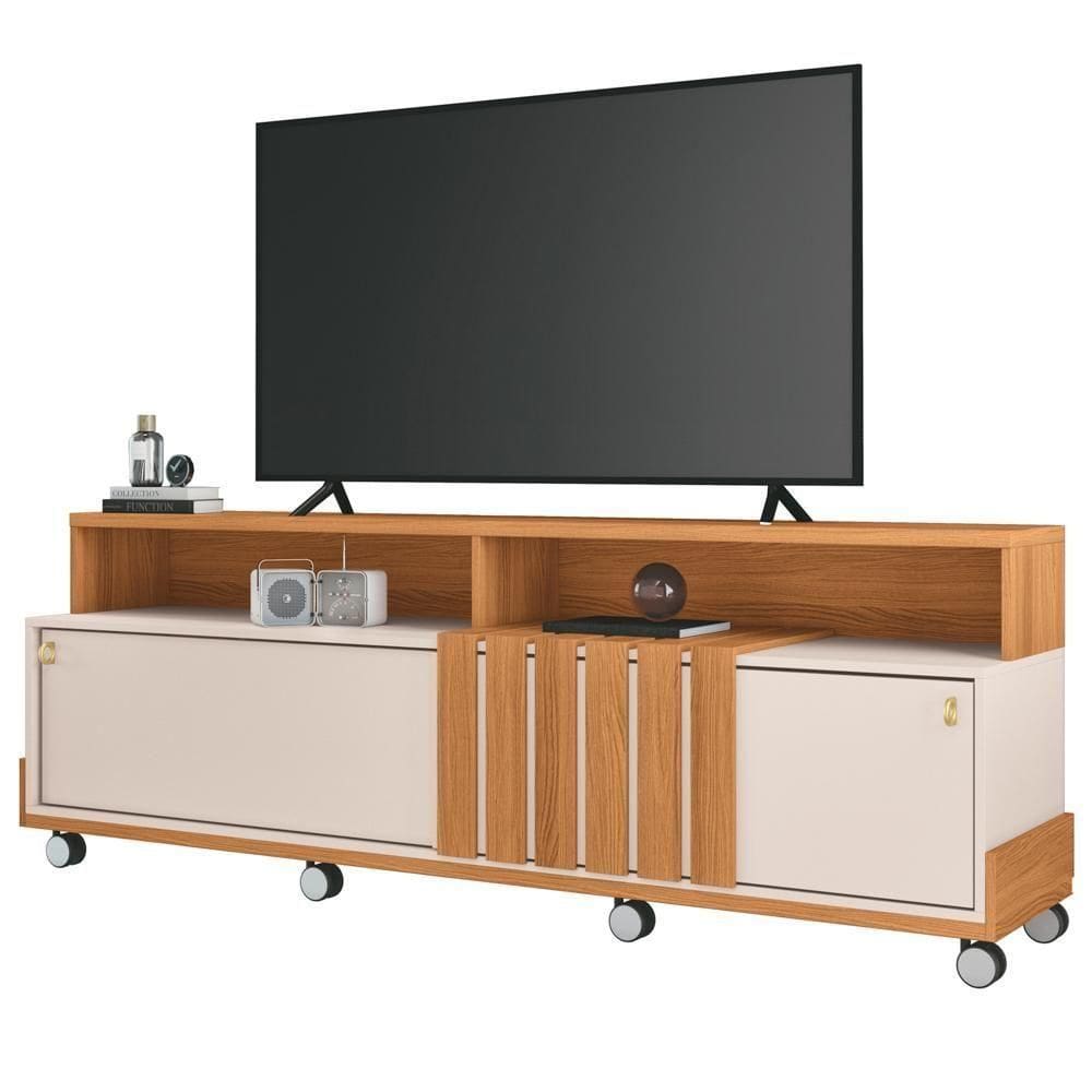 Rack Bancada Para 70 Pol Com Rodízios Analu H01 Off White/cinamomo - Mpozenato
