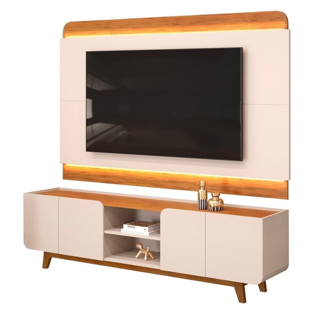 Painel Para 75 Pol E Rack Bancada Com Led 220cm Collie D04 Off White/freijó - Mpozenato