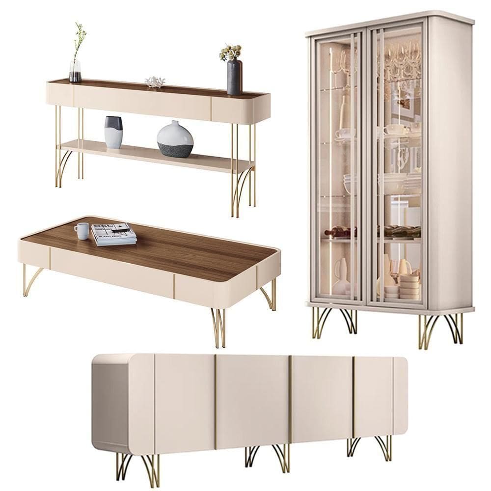 Conjunto 1 Cristaleira 1 Buffet 1 Aparador E 1 Mesa De Centro Texas/virginia/rennes Off White