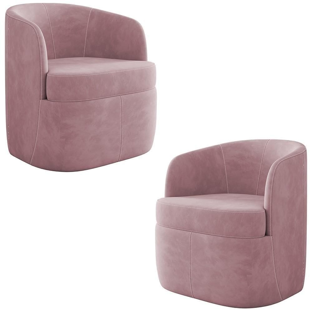 Kit 2 Poltronas Giratória Decorativa Para Sala Dandara K04 Veludo Rosê - Mpozenato