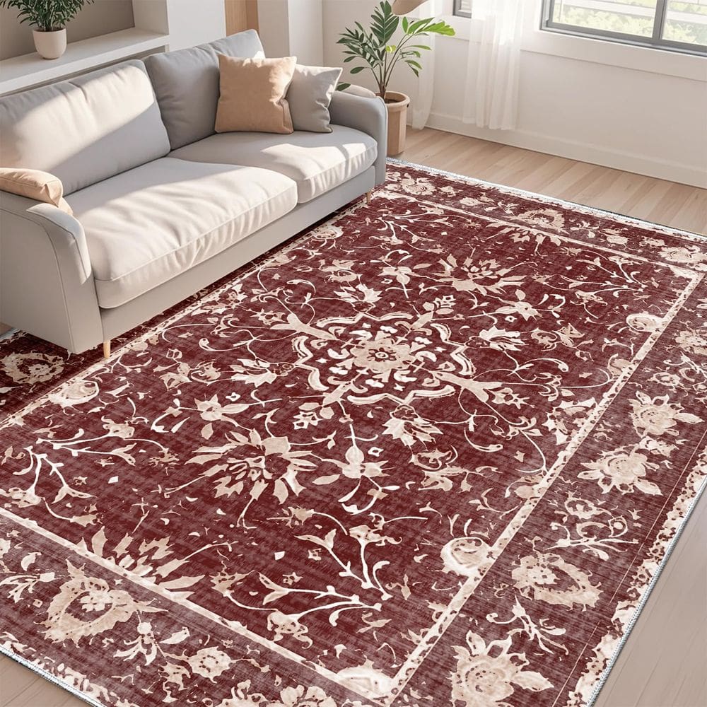 Tapete Area KIRFEIHT Vintage Boho 5x7 pés, antiderrapante, lavável