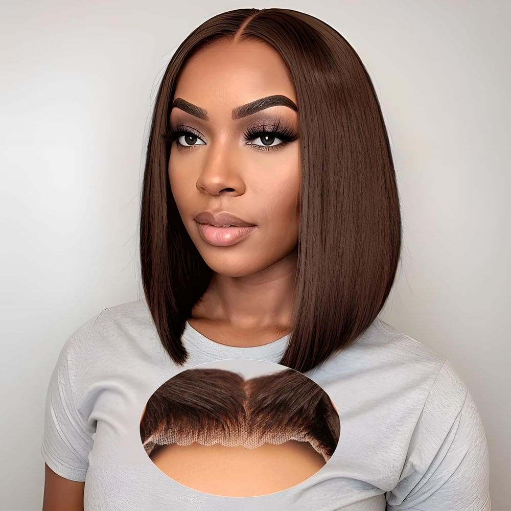 Peruca EAGERA Wear and Go, sem cola, cabelo humano, 35 cm, marrom chocolate