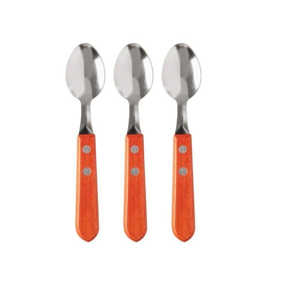 Kit De Colheres Para Sobremesa Cabo De Madeira 3 Peças
