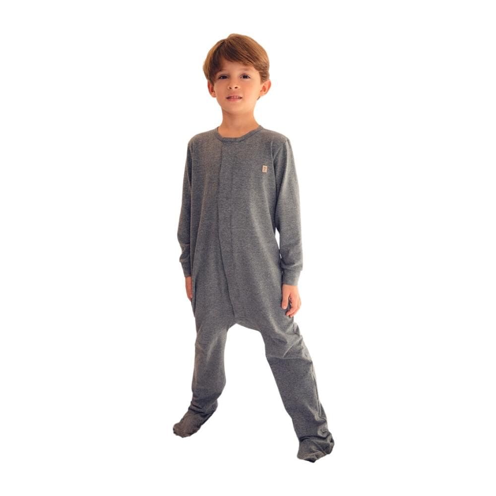 Macacão Magnético Mescla, girafa de courinho decorativa no peito - 6 meses