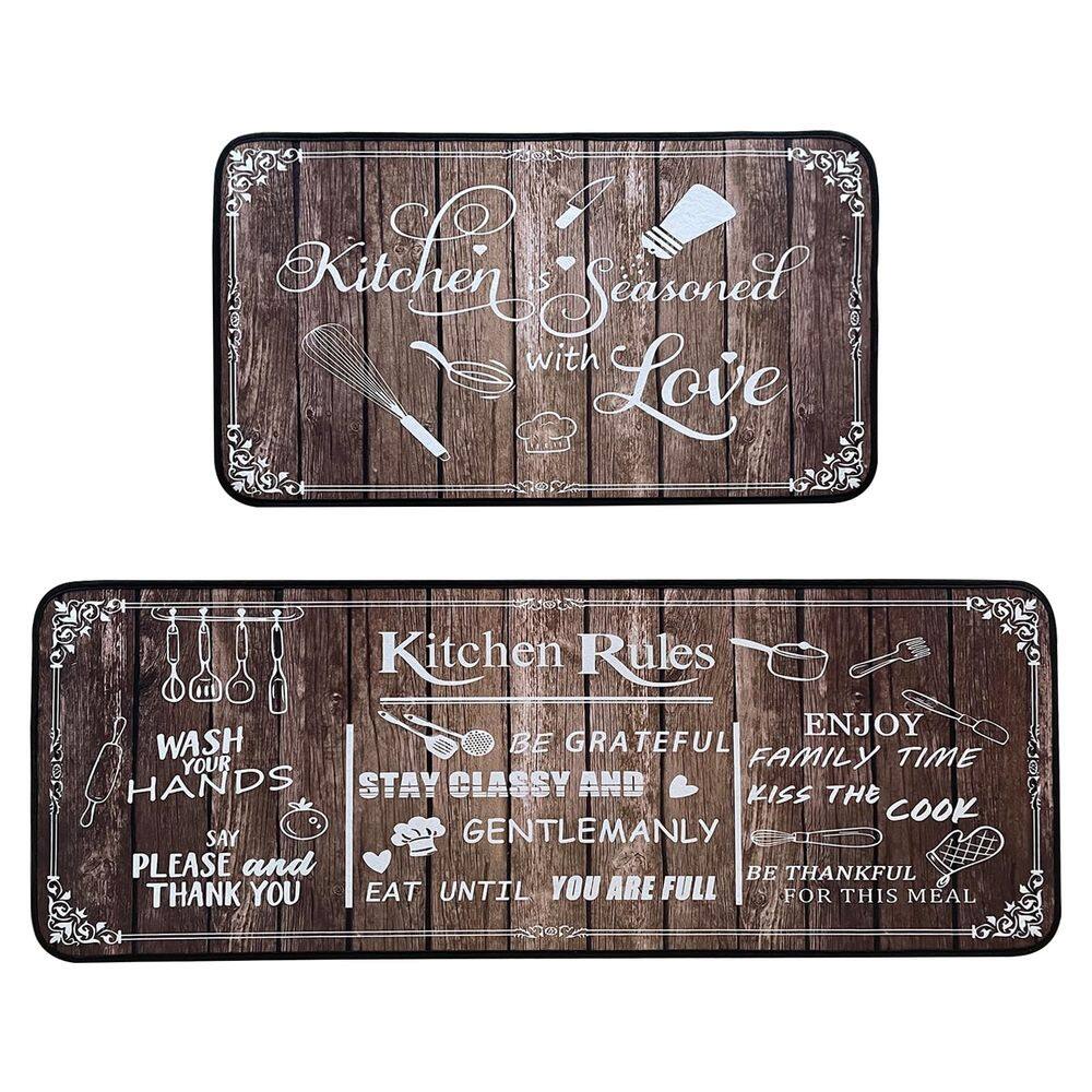 Conjunto de tapetes de cozinha Voanos Kitchen Rules 2 peças marrons