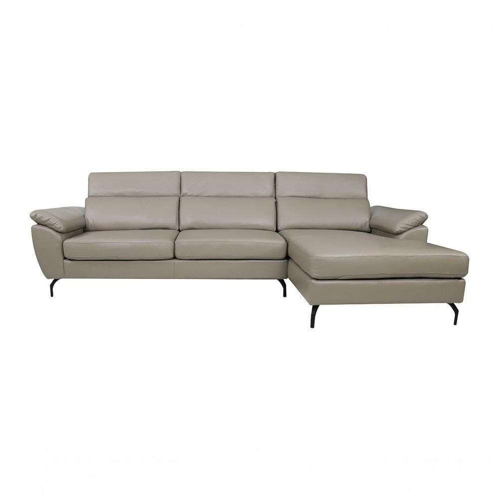 Sofá De Couro Hannover 3 Lugares Com Chaise Direita - Avelã