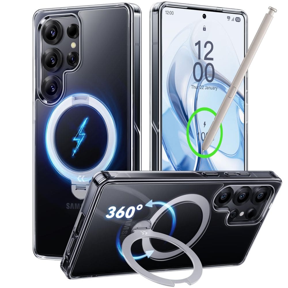 Capa de telefone CASEKOO Crystal Clear 360° Spin Magnetic Stand para Samsung Galaxy S25 Ultra