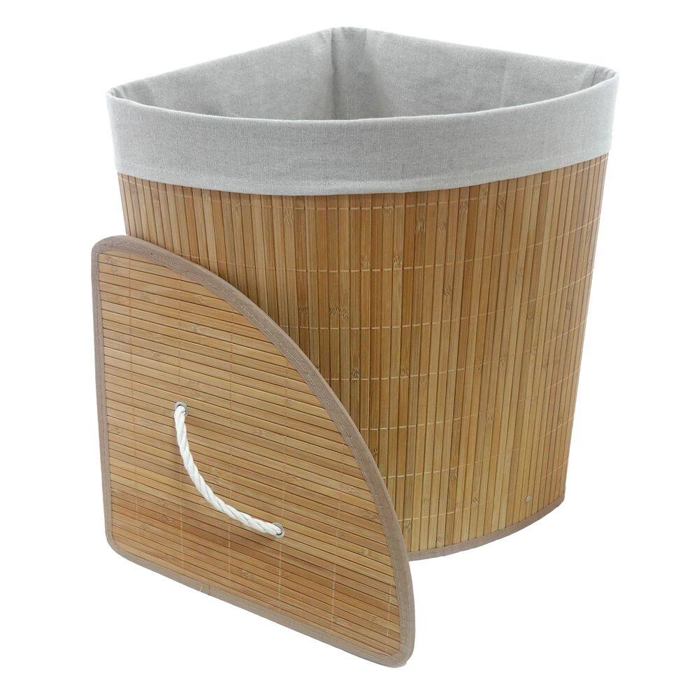 Cesto de Canto Multiuso Bambu Organizador Roupa Suja Dobrável 48lts