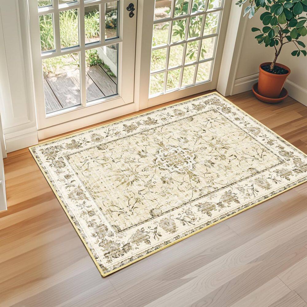 Tapete de área KIRFEIHT Boho Vintage 60x90cm de lã sintética amarela
