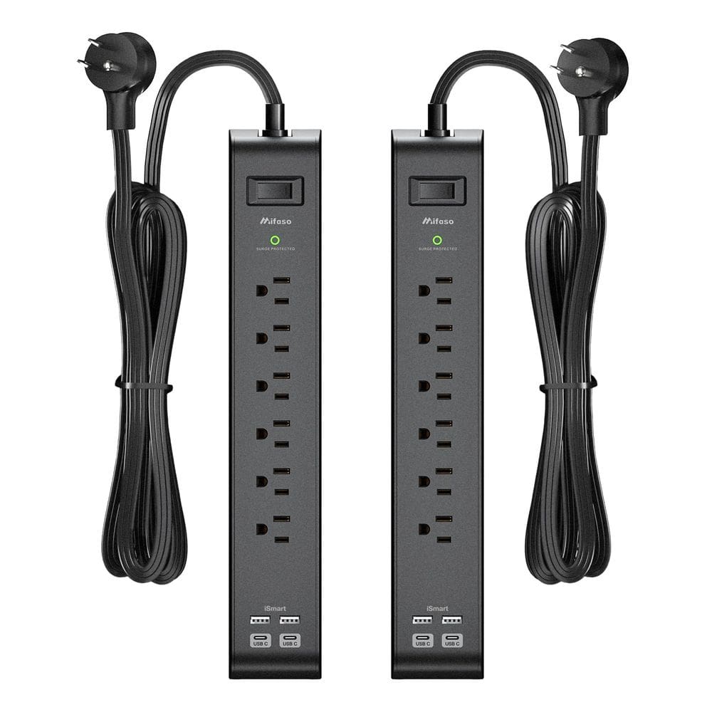 Protetor de sobretensão Power Strip, pacote com 2, 6 tomadas, 4 USB 900J 15A