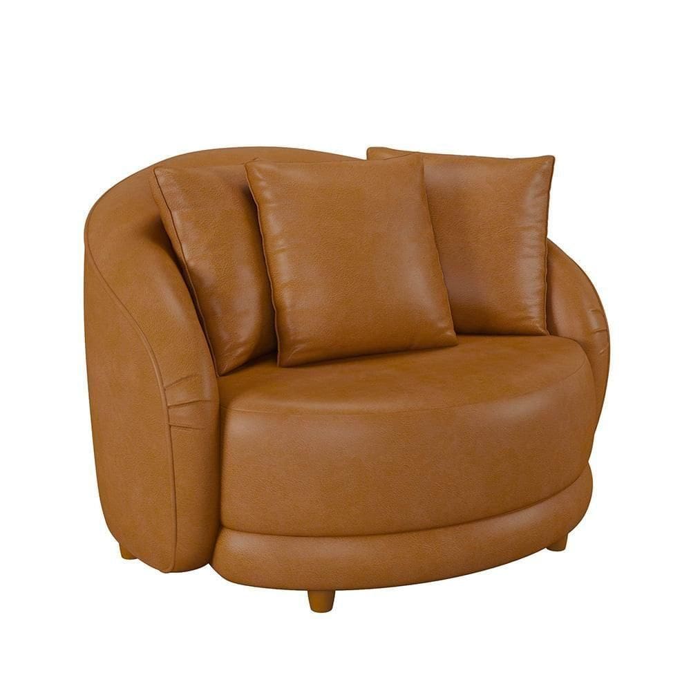 Poltrona Decorativa Para Sala 122cm Pés Madeira Kaly M22 Sintético Caramelo - Mpozenato