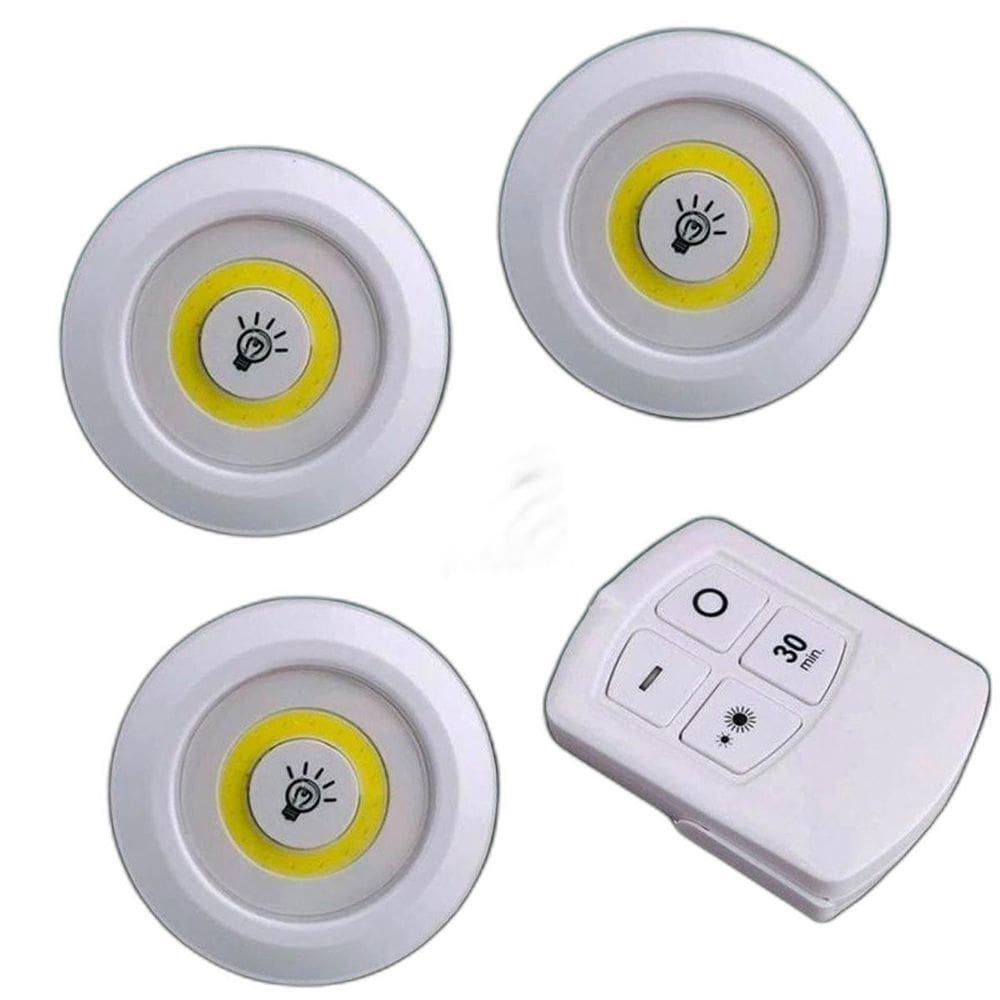 Kit Luminárias 3X Led Spot Sem Fio Controle Remoto Branco