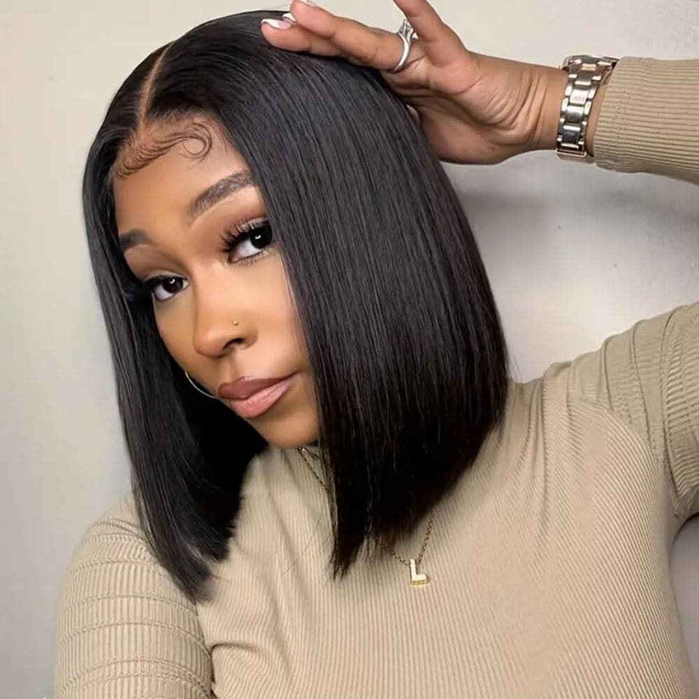 Peruca Amygirl Wear and Go Glueless Straight Bob 30 cm de cabelo humano