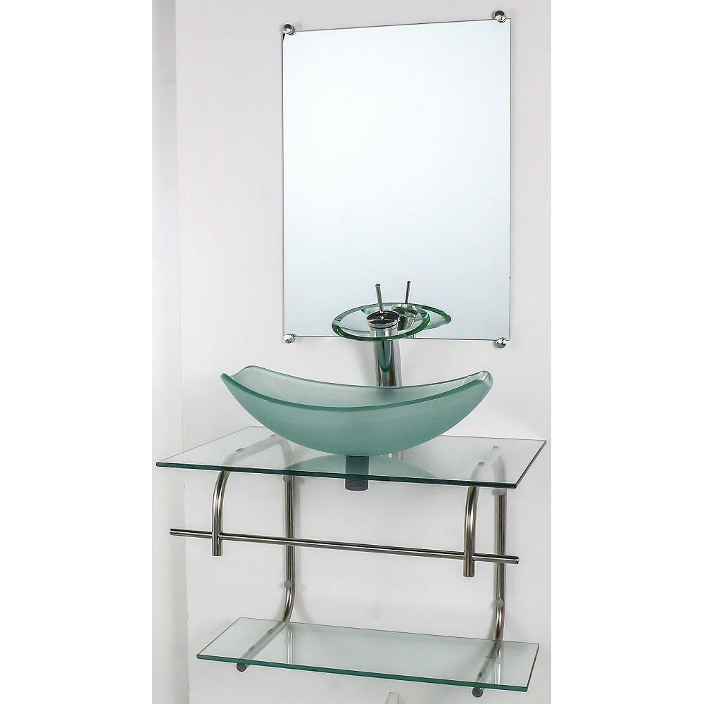 Gabinete Vidro Banheiro Inox70Cm Cuba Oval Chanfrada Incolor