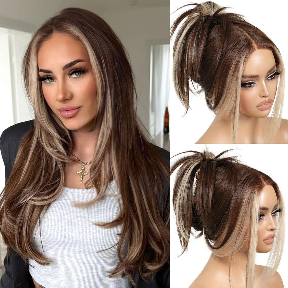 Peruca sem cola ENCOUNTERU Wear and Go Brown de 26 polegadas para mulheres