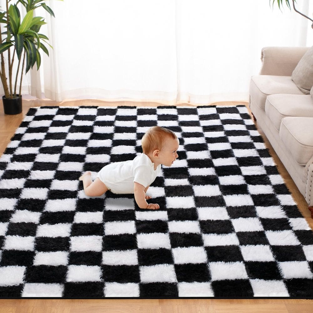Tapete Area TOOHUB Super Soft 150x240cm preto e branco