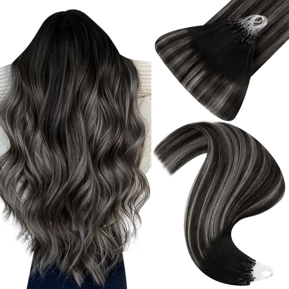 Micro extensões de cabelo Easyouth Ombre Natural Preto a Cinza