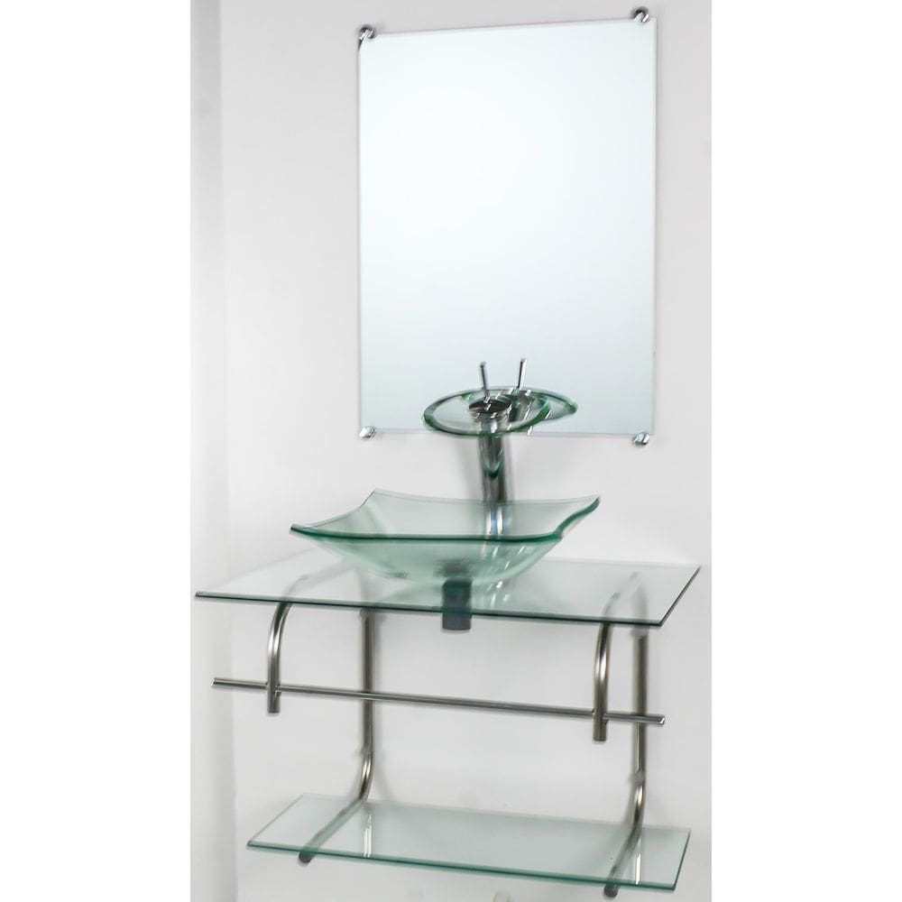 Gabinete Vidro Para Banheiro Inox 70Cm Cuba Quadrada Incolor