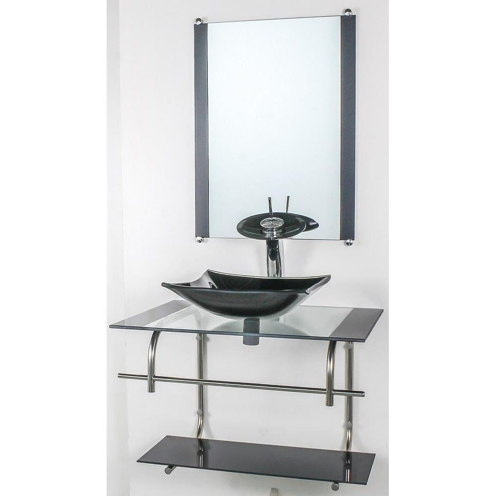 Gabinete De Vidro Banheiro Inox 70Cm Cuba Quadrada Preto