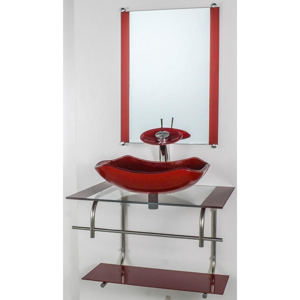 Gabinete De Vidro Banheiro Inox 70Cm Cuba Abaulada Vermelho