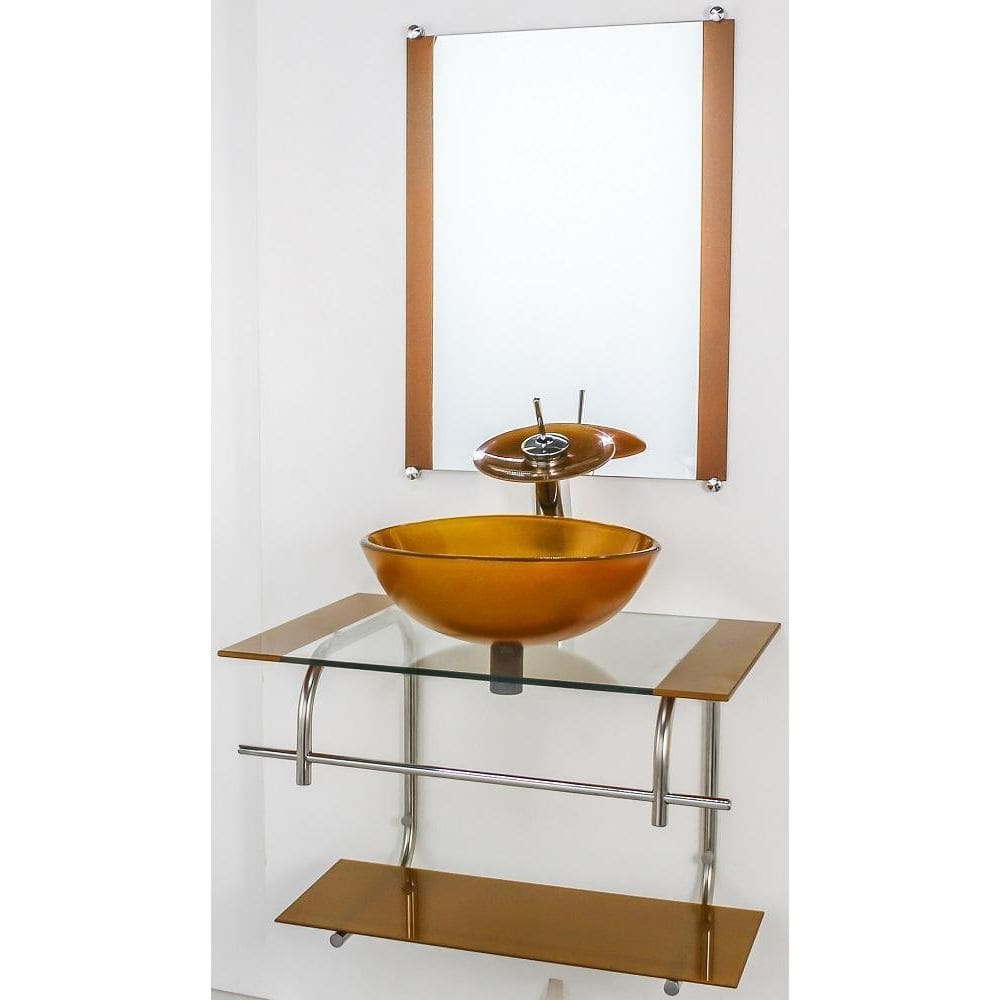 Gabinete De Vidro Banheiro Inox 60Cm Cuba Redonda Dourado