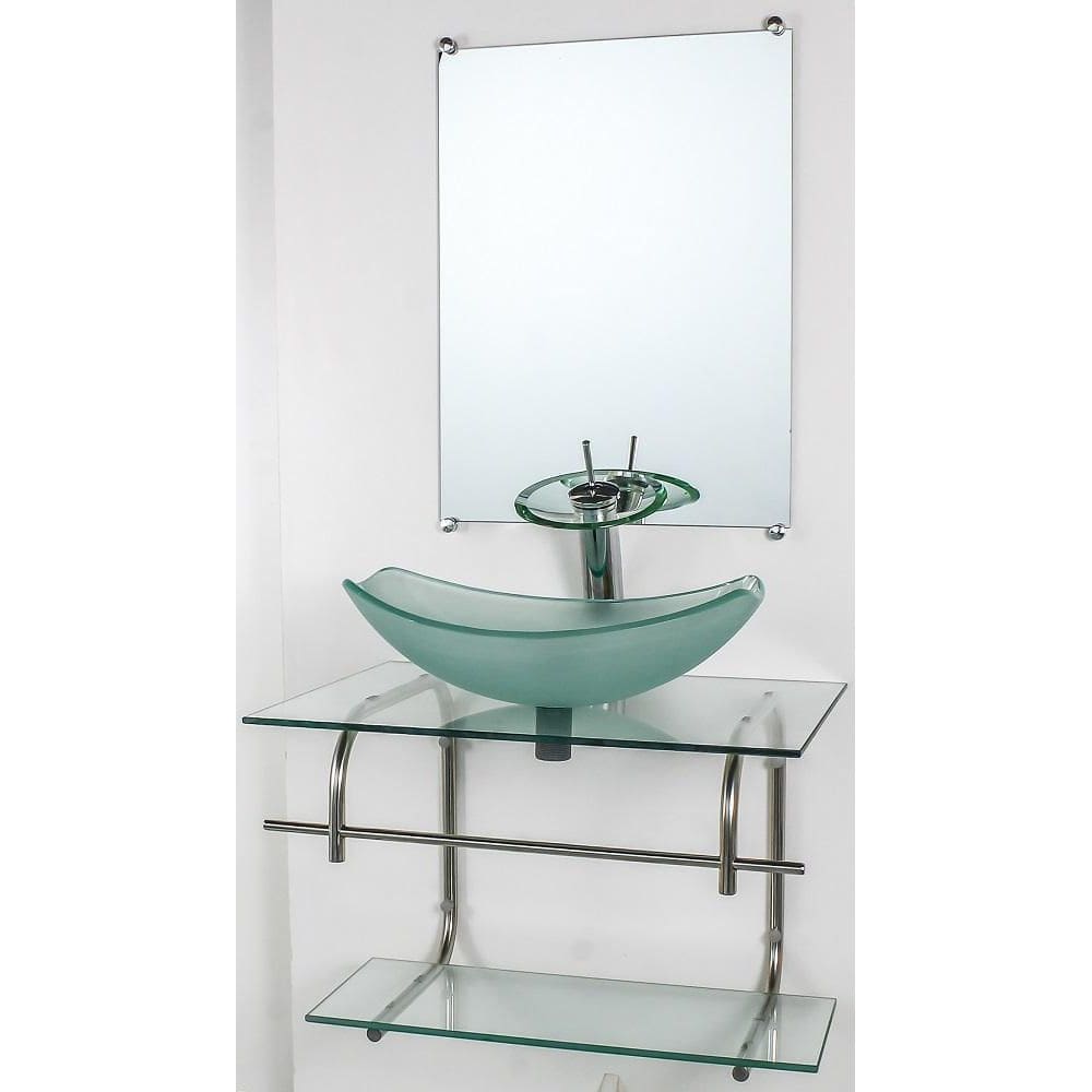 Gabinete Vidro Banheiro Inox70Cm Cuba Oval Chanfrada Incolor