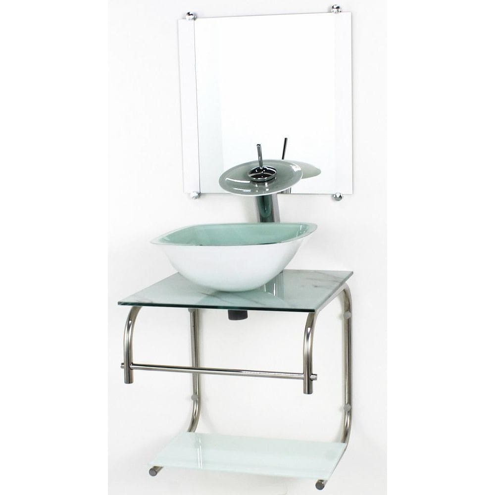 Gabinete 40Cm De Vidro Inox Cuba Quadrada Cqp Marmore Branco