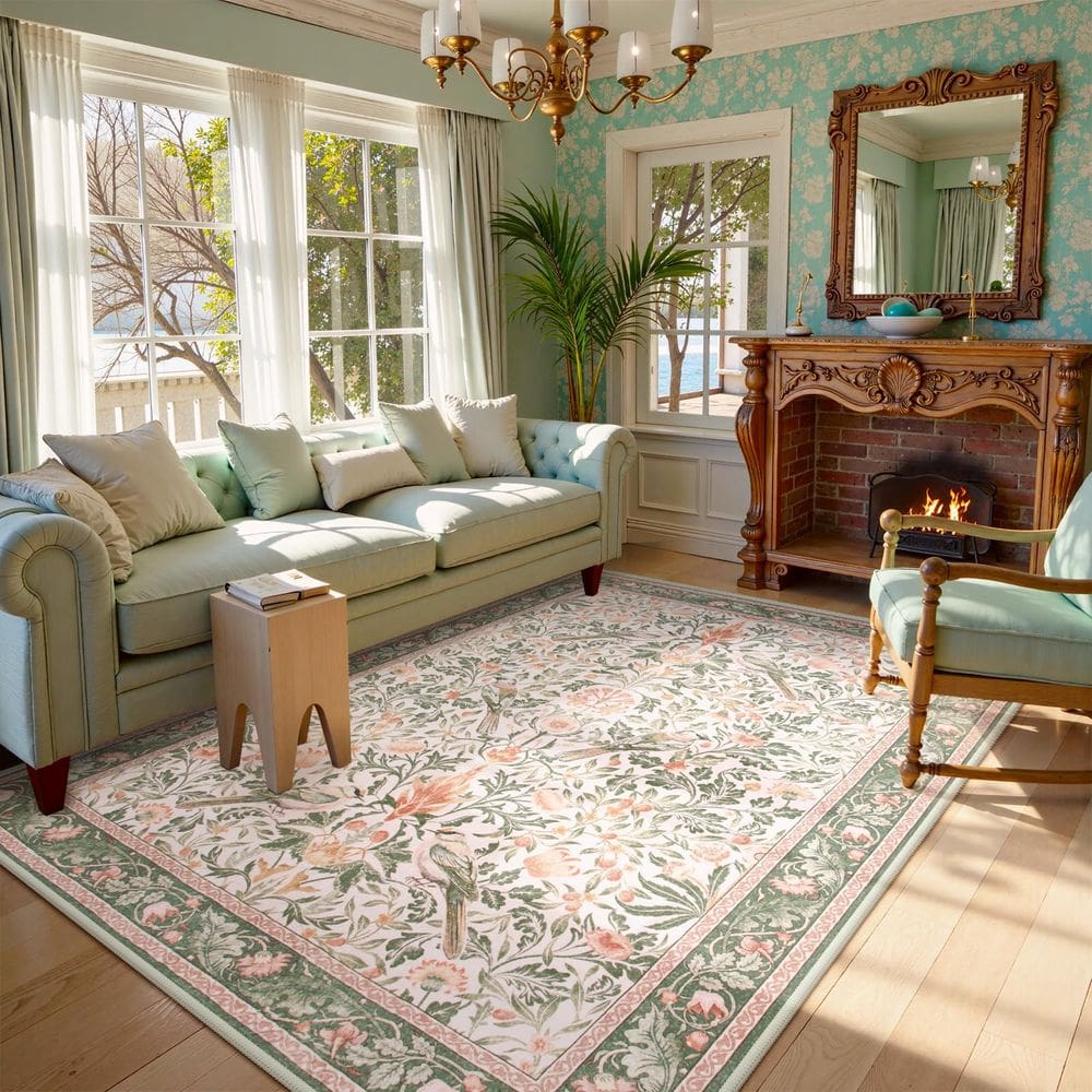 Tapete Area Morebes Flor Botânica Lavável 150x210cm Verde