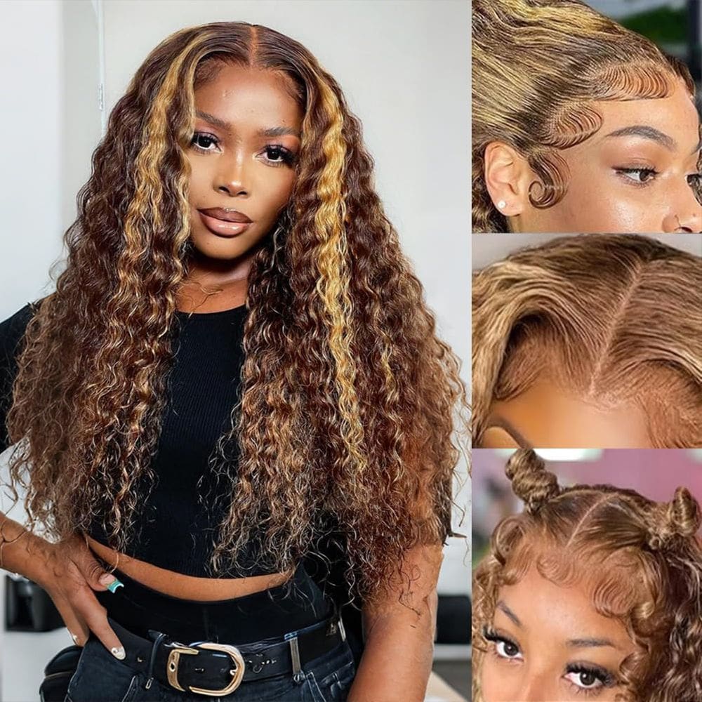 Peruca Leximi 13x4 Deep Wave Lace Front Cabelo humano 45 cm 180 Densidade