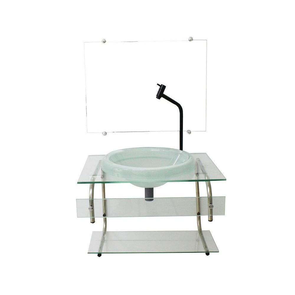 Gabinete Com Cuba De Vidro 60Cm Inox Cuba Chapéu - Incolor