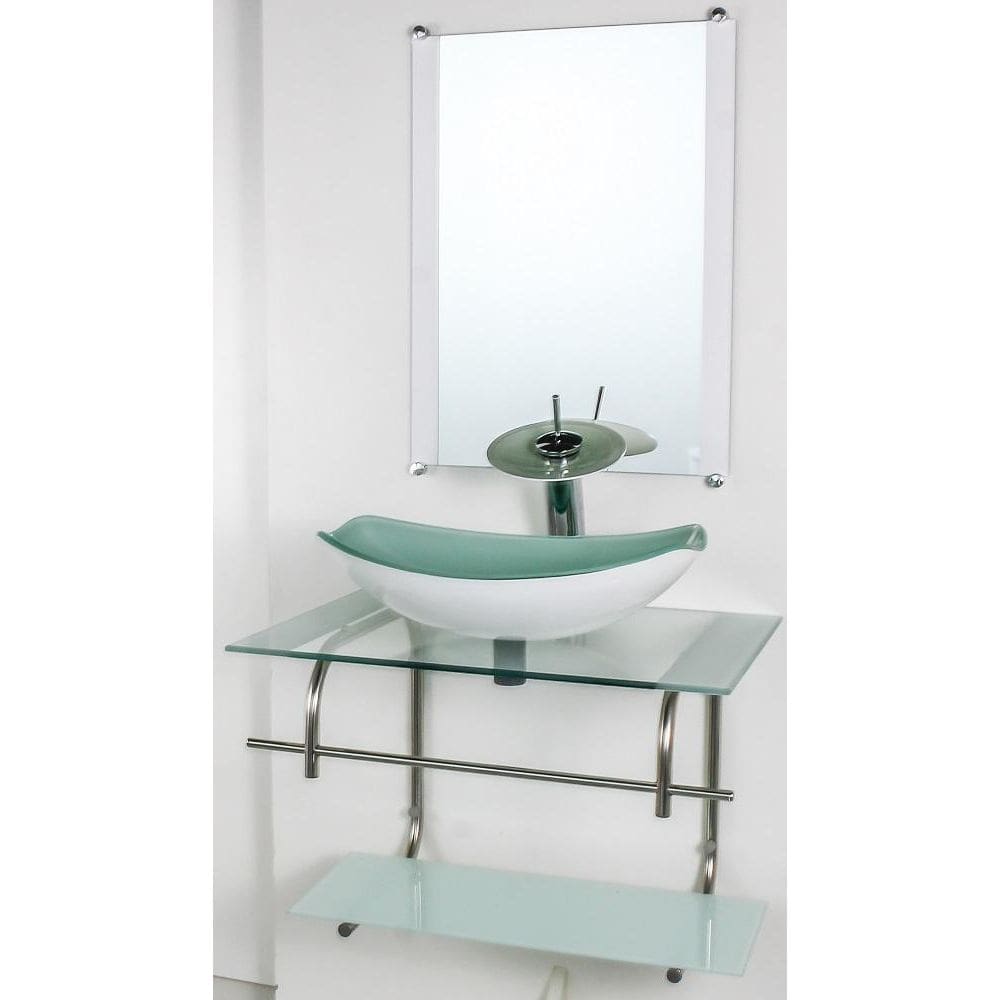 Gabinete Vidro Banheiro Inox 60Cm Cuba Oval Chanfrada Bco