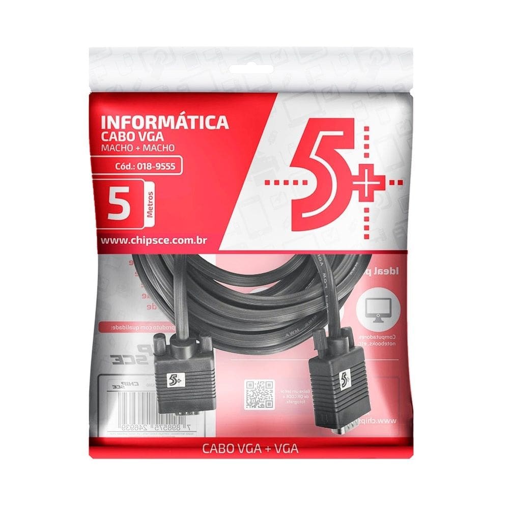 Cabo Monitor Vga Macho Ferrite 5 Metros