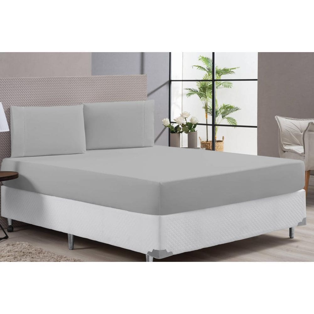 Lençol Cama Casal Padrão Hotel Clinica 400 Fios Cinza