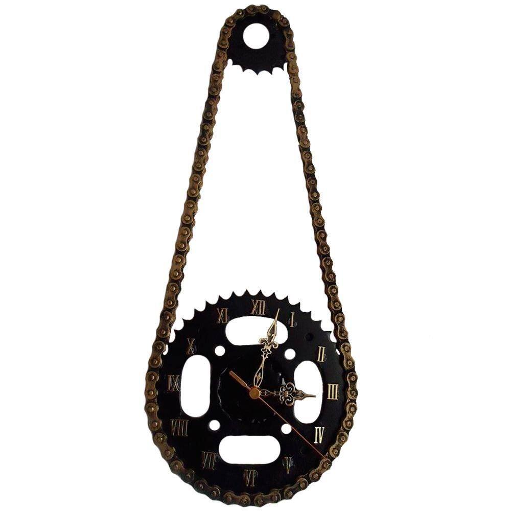 Relógio De Parede Moto Corrente E Coroa Aço Black Gold