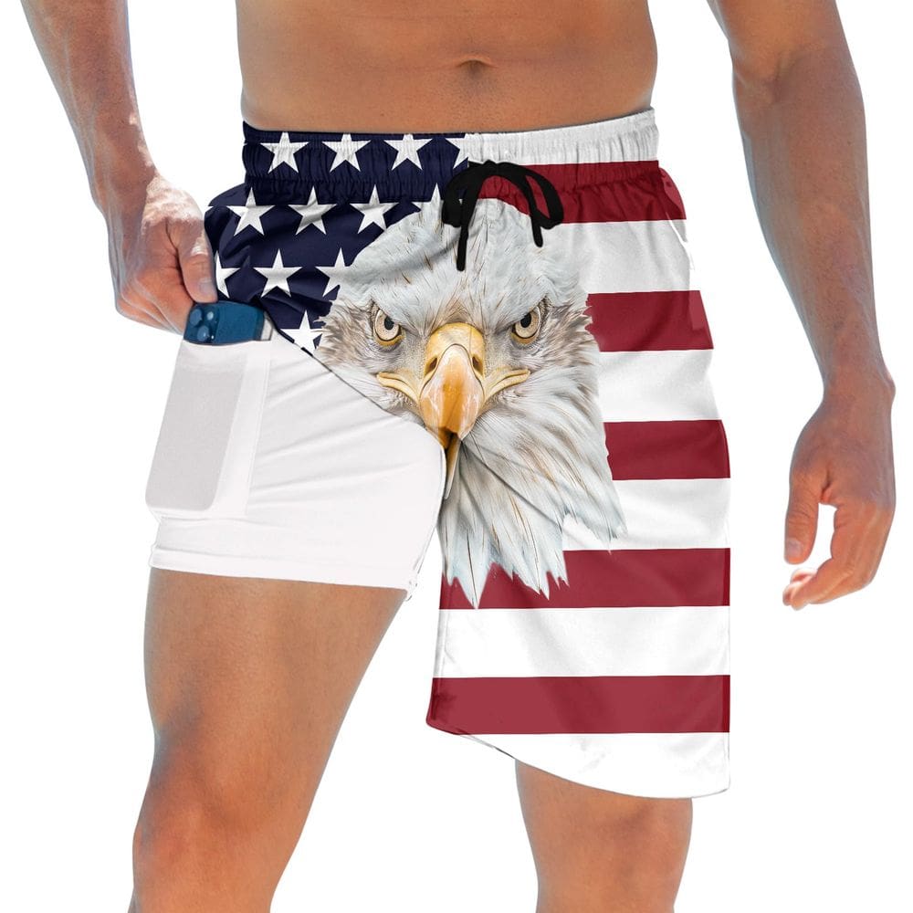 Calções de banho ALISISISTER American Flag Men, forro de compressão de 23 cm