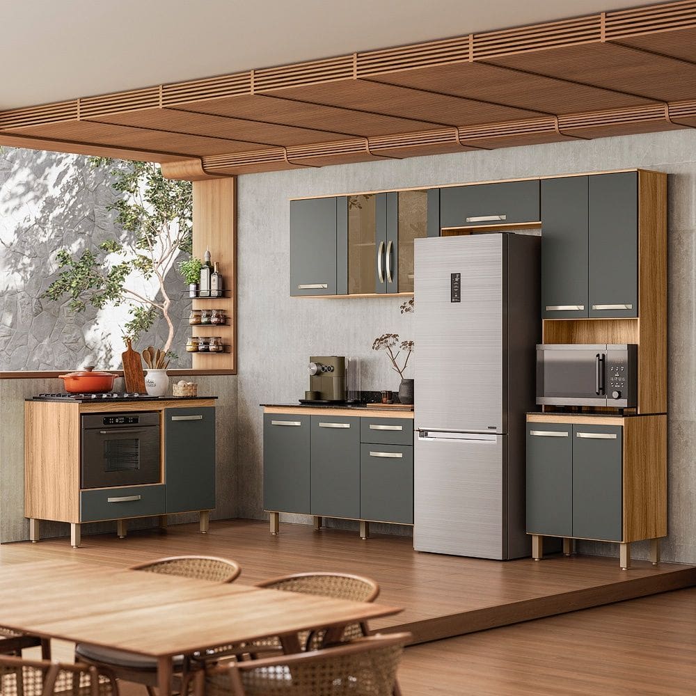 Cozinha Compacta com Balcão Fit Freijó Chumboo Nicioli
