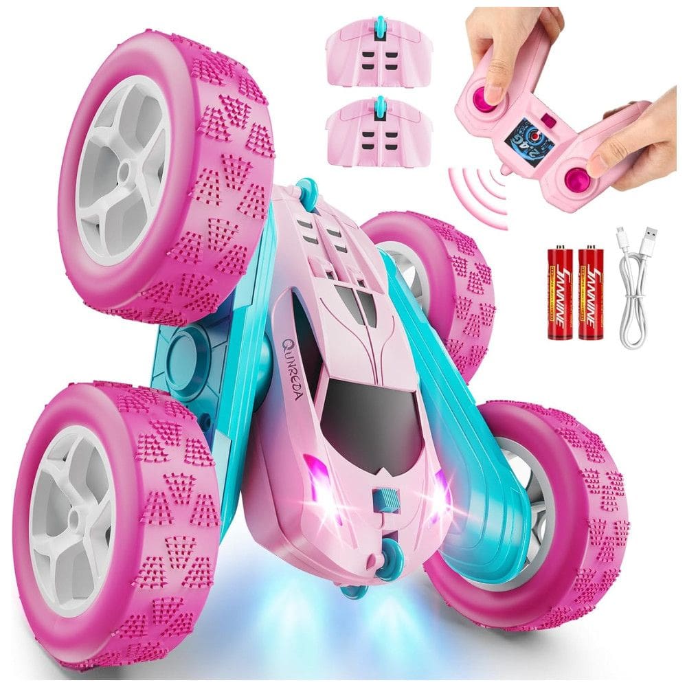 Carro de Controle Remoto Rosa para Meninas, Carro de Acrobacias RC de 2,4 GHz com Rotação de 360 Graus e Faróis, Brinquedo para