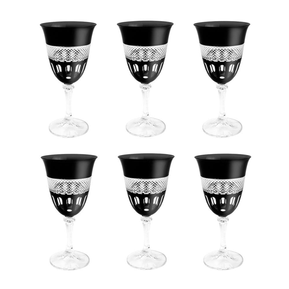 Cj 6 Taças de Cristal P/Vinho Tinto Black Kleopatra 360ml Bohemia
