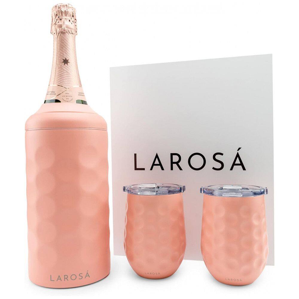 Porta Garrafa Térmico para Vinho Á em Aço Inoxidável com 2 Copos, LAROSÁ, Rosa