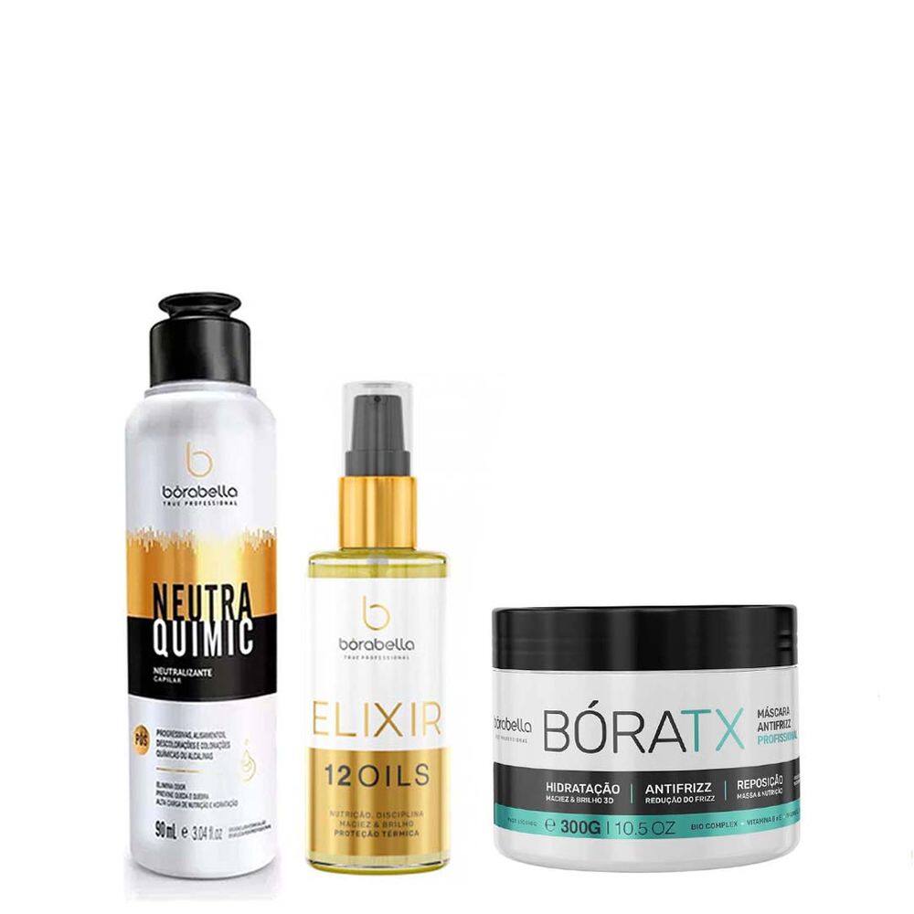 Kit Mascara Bóratx, Neutraquimic e Elixir 12 Óleo Borabella
